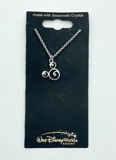 Disney World Mickey Mouse Necklace With Blue Swarovski Crystal Silver Tone