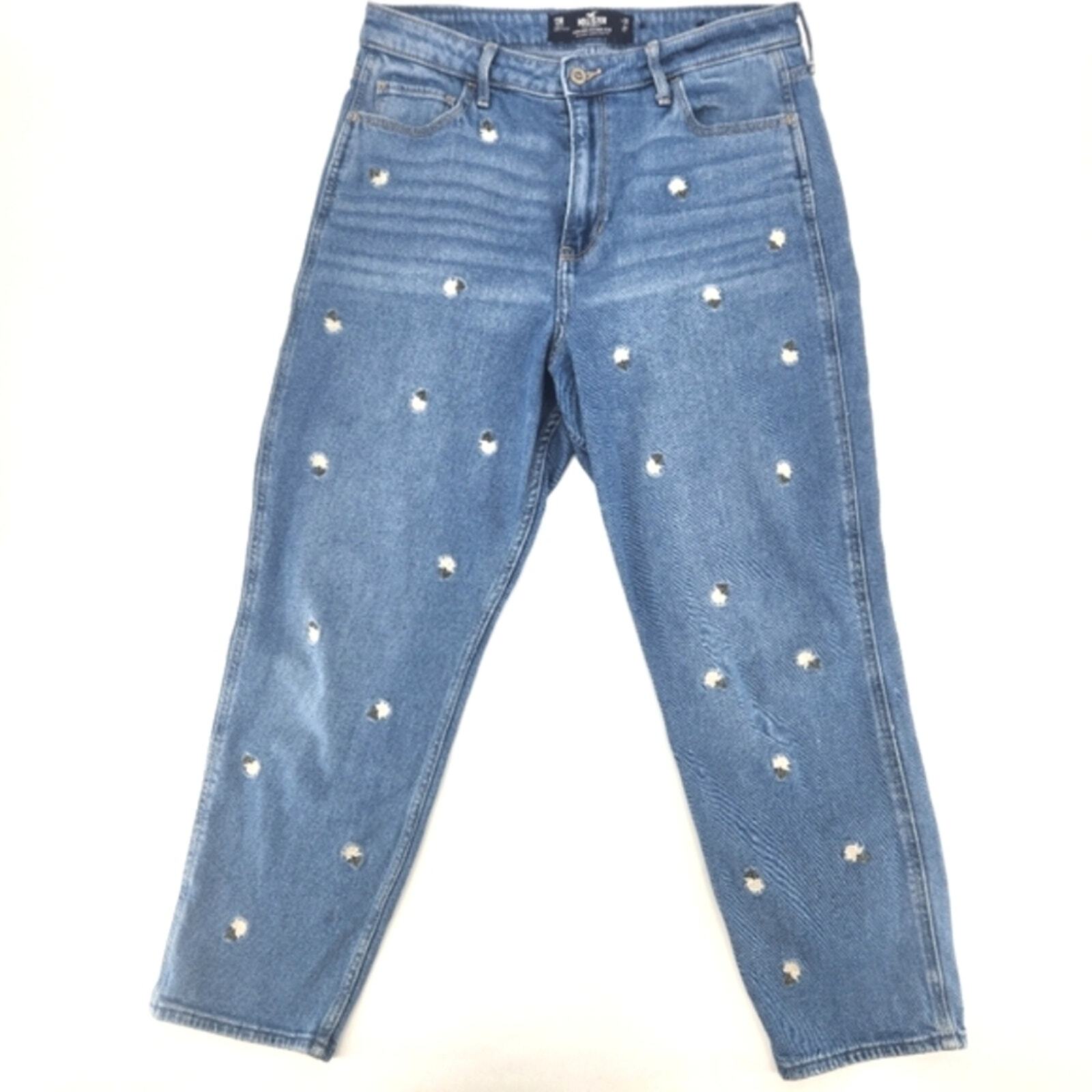 Hollister Ultra High Rise Mom Jeans Womens Size 31x27 Medium Wash Blue Floral-image