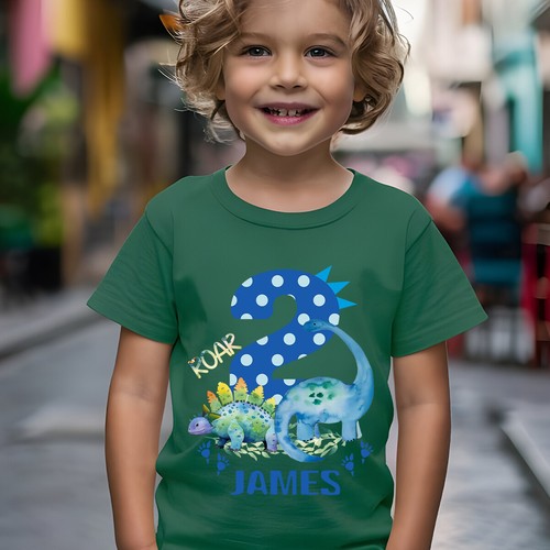 Personalised Dinosaur 2nd Birthday Kids T-Shirt Name Gift Boys Girls Top #TA-195 - Picture 10 of 32