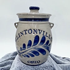Westerwald Pottery Stoneware Crock CLINTONVILLE Ohio Signed Dated VTG w/lid