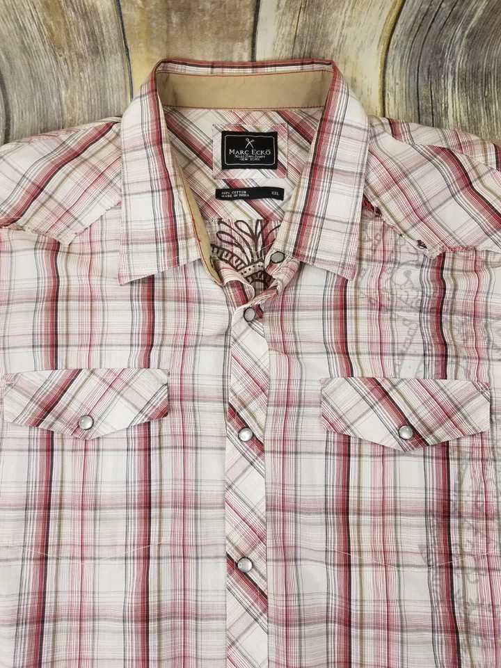 Camisa a Presión Marc Ecko Western Pearl Para Hombre Talla XXL Cuadros Mangas Largas Informal Foto 3 de 4