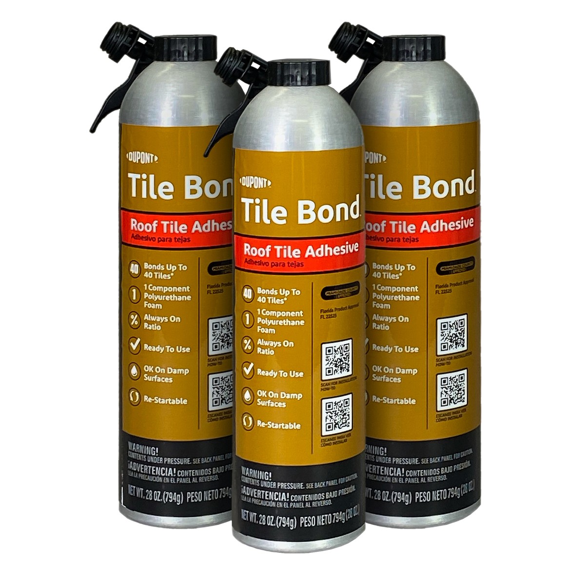 Dow Tile Bond Roof Tile Adhesive - 28 Oz Can, Polyurethane Foam For Clay & Concrete Tiles, Pack Of 3 With Reusable Straw