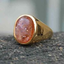 Natural Sunstone Gemstone Ring 925 Sterling Silver Gold Plated Ring Wedding Ring
