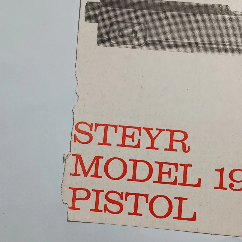 Pistola Steyr modelo 1912 1967 vintage y lista de piezas anuncio impreso - lote de 2 Foto 4 de 4