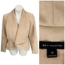 H by Halston Blazer Womens 10 Faux Suede Peach Work Office Casual Jacket Preppy