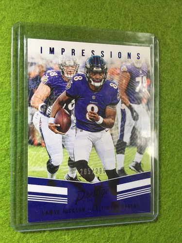 LAMAR JACKSON CARD JERSEY #8 BALTIMORE RAVENS #/299 INSERT 2019 Panini Prestige - Picture 7 of 12