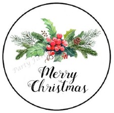 MERRY CHRISTMAS HOLLY ENVELOPE SEALS LABELS STICKERS PARTY FAVORS