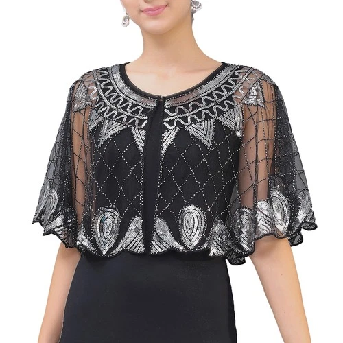 Womens Shrug Shawl Wedding Dresses Cape Cover Ups Sequins Beaded Shawls Party - Bild 10 von 30