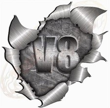 Single Metal Rip Torn Open V8 Sticker 4X4 Off Road Truck