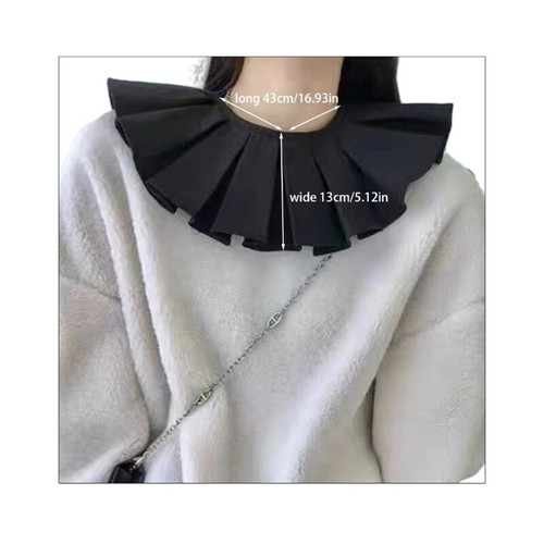 Women Pleated Ruffle Solid Color Fake Collar Lace-Up Capelet Clothing Accessorie - Picture 8 of 10