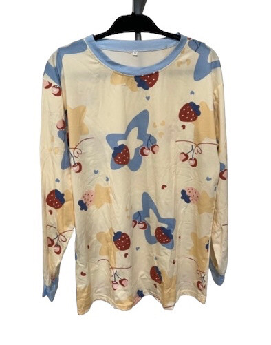 Cartoon Strawberry & Star Print Pajama Set