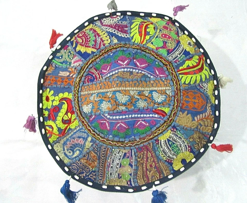 Khambadiya Floral Patchwork Round Bean Bag Pouf Ottoman Pouffe Cover Seat Stool - Image 3 of 4