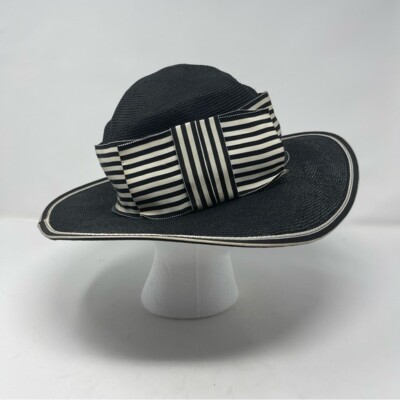 GEORGI VINTAGE HAT BLACK WIDE GROSGRAIN RIBBON BOW BLACK  display picture 2