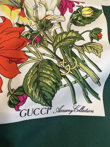 Gucci Scarf Garden Print Stall Shawl Flower Snake Butterfly Multi Colored