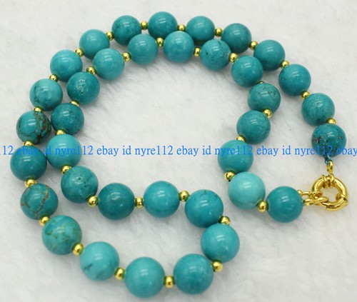 Collana perle pietre preziose rotonde turchese blu naturale originale 6/8/10/12 mm 18" AAA - Foto 3 di 12