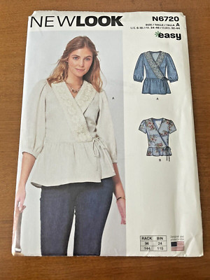 NEW LOOK N6720 Misses Wrap Top With Peplum Easy Sewing Pattern, Uncut, Size 6-18
