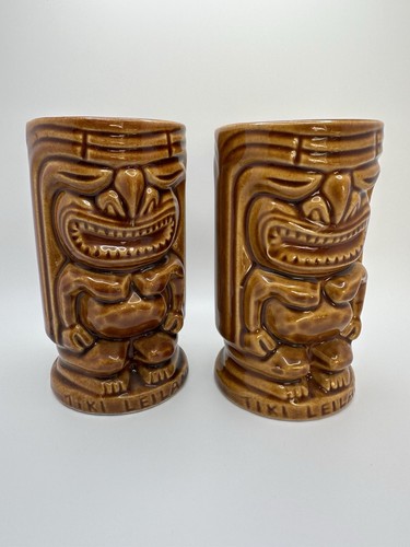 Pair Of Tiki Leilani Hawaiian Mugs Glasses 5 inch NB3 - Picture 3 of 7