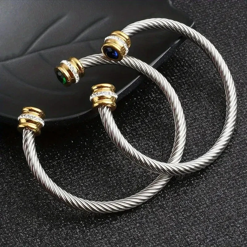 Nuevo brazalete brazalete de circón de acero inoxidable de cristal para mujer - Envío gratuito Foto 4 de 4