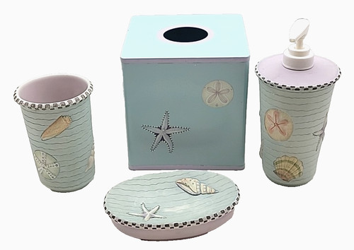 Debbie Mumm Seashore Collection Bathroom Vanity Bath Set of 4 Ceramics + Metal