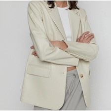 OAK  FORT Cream Vegan Leather Oversized Blazer XXS Quiet Luxury