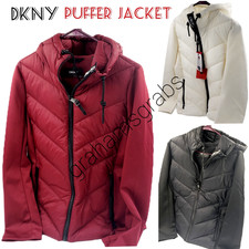 DKNY Womens PUFFER JACKET MIXED MEDIA SCUBA SLEEVES FULL ZIP HOODED CHOOSE COLOR