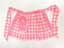 Vintage Pink and White Checkered Gingham Half Apron Daisy Flower Pocket