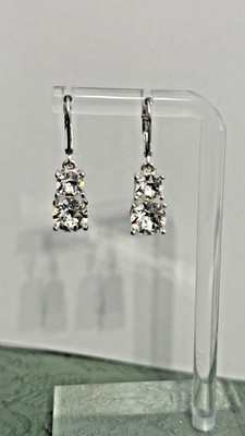 NICE VTG ~ Double Clear CZ Crystals .5'' Long ~ Dangle Drop Leverback ~ Bling!