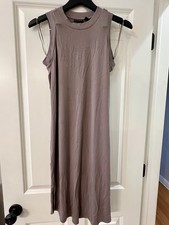 Tahari Sleeveless Knit Midi Dress Taupe Viscose Nylon Size L