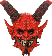 Demon Mask Devil Scary Full Head Realistic Horns Latex Mask Adults Halloween Mas