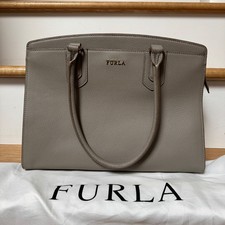 Furla Leather Top-Handle Satchel in Mink Gray,Excellent