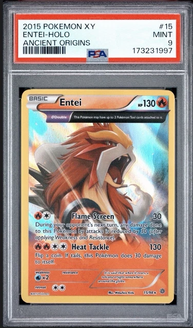 Pokemon TCG Entei 15/98 Holo Rare PSA 9 XY Ancient Origins 2015 ENG