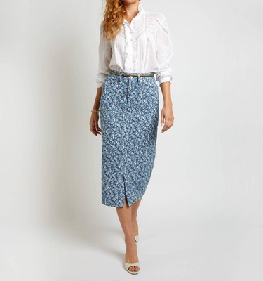 Joyce Met Rachie the leo skirt in Signature Blue/White Fleur Print