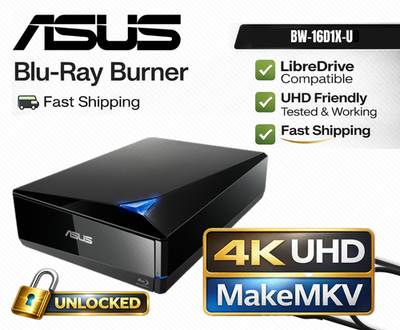 ASUS BW-16D1X-U External Blu-Ray Burner Drive for PC - Black for