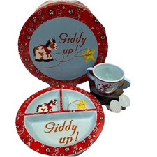 MWW Isabellas Journey “Giddy Up” Childs divided Plate Cup Set Western Cowboy