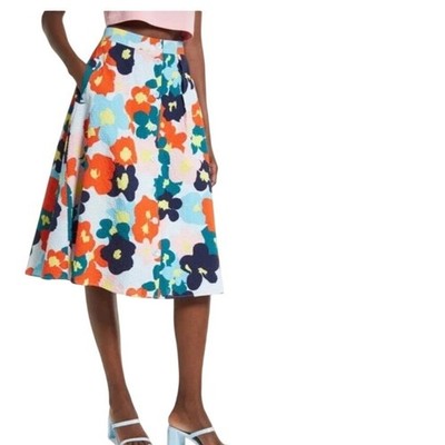 Cristina Martinez Floral Button Front Midi Skirt Womens 10 Nordstroms Seersucker