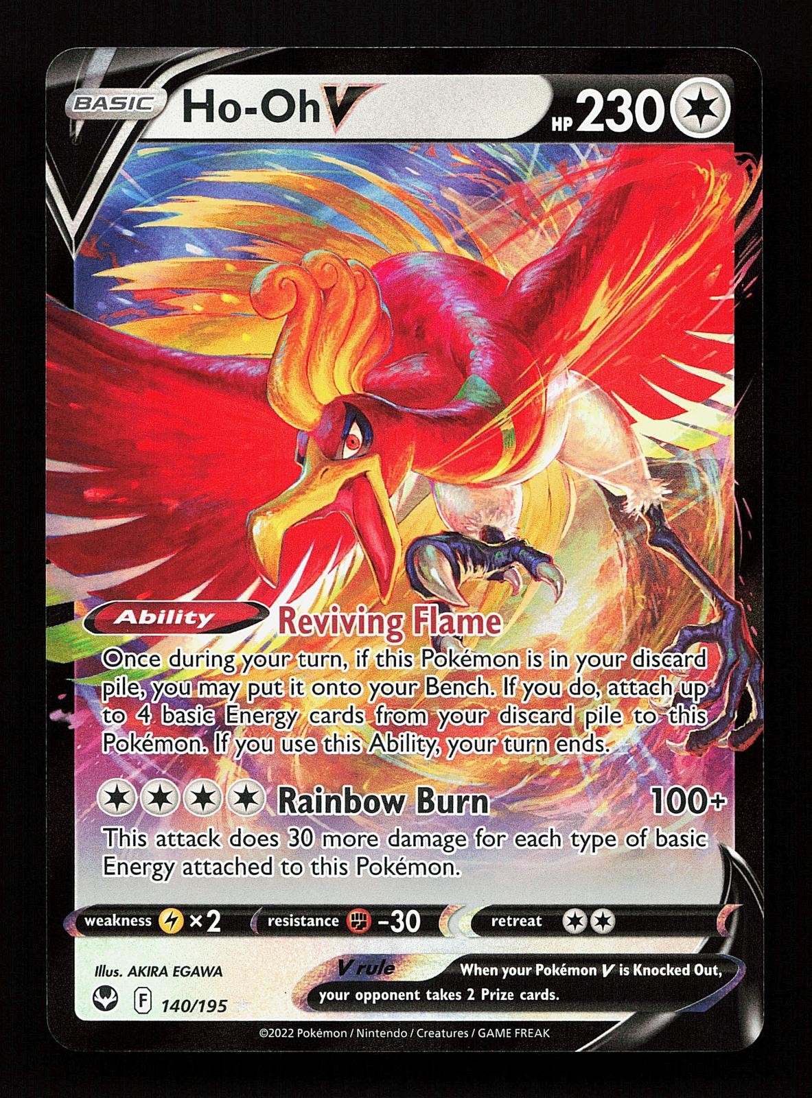 Ho-Oh V 140/195 V Rare Silver Tempest Pokemon Card