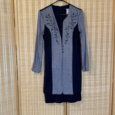 Miss Dorby Womans 8 Dress Gray Black Long Sleeves Embroidered Office Vintage Y2K