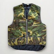 Vintage 70s Woodland Camo Hunting Vest Talon Zip Up Insulated Quilted Size M
