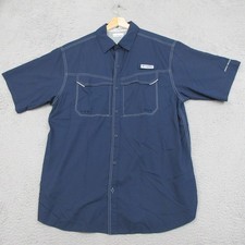 Columbia PFG Shirt Mens Medium Blue Omni Shade Fishing Short Sleeve