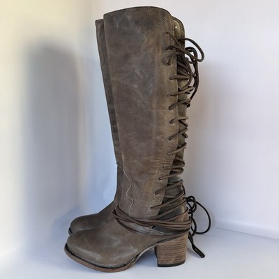 Freebird by Steven COAL Women's Sz US 10 Knee-High Stone Handcraft Leather  Boots