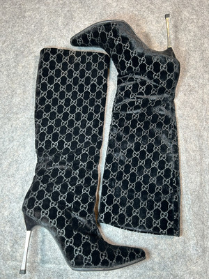 F/W 1997 Gucci by Tom Ford GG Monogram Black Pony Hair Boots Size 39 C Italy