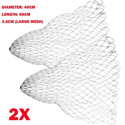 2X 60×40CM Rubber-Coated Dyneema Mesh Fishing Landing Net - Large 3.5cm Mesh NEW