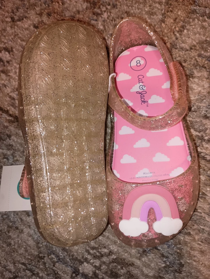 Cat & Jack Toddler Girls Rainbow Glitter Mary Janes Size 8 Jelly Sandals - Imagem 3 de 4