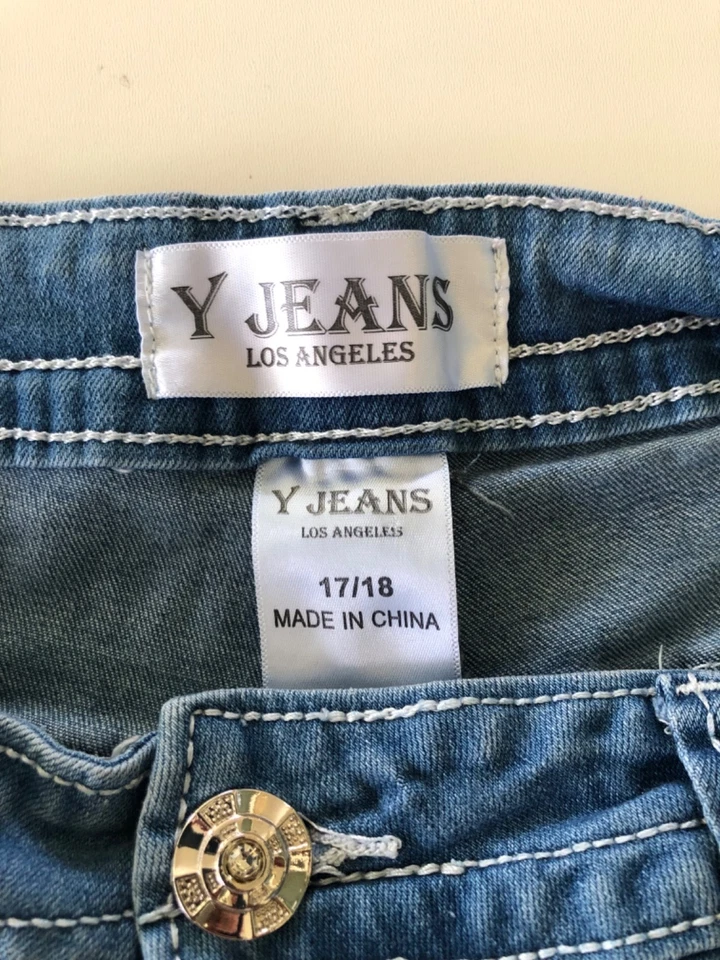 Jeans azul YJeans Los Angeles angustiado boot cut TAMANHO 17/18 enfeitado - Imagem 3 de 4