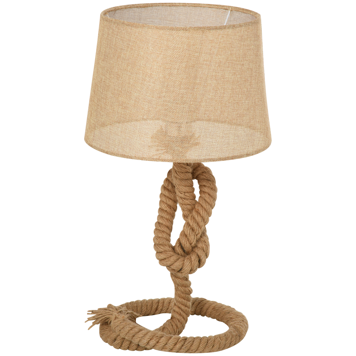 Homcom Unisex Beige Nautical Style Rope-Base Table Lamp Fabric Lampshade Metal Frame In Large - Image 2