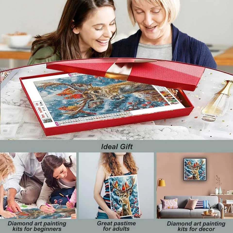 Kits de pintura artística de diamantes de alce 5D para adultos, puntos de diamante cardenal, nieve hágalo usted mismo completos Foto 4 de 4