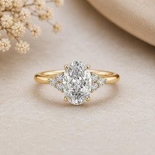 14K Oval Moissanite Snowdrift Cluster Solitaire Bridal 4 Prong Ring