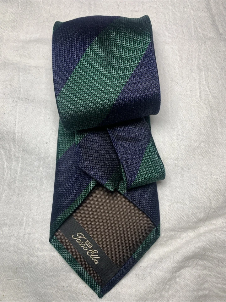 Gravata Tasso Elba azul e verde listra larga gravata estilo clássico preppy - Imagem 3 de 4