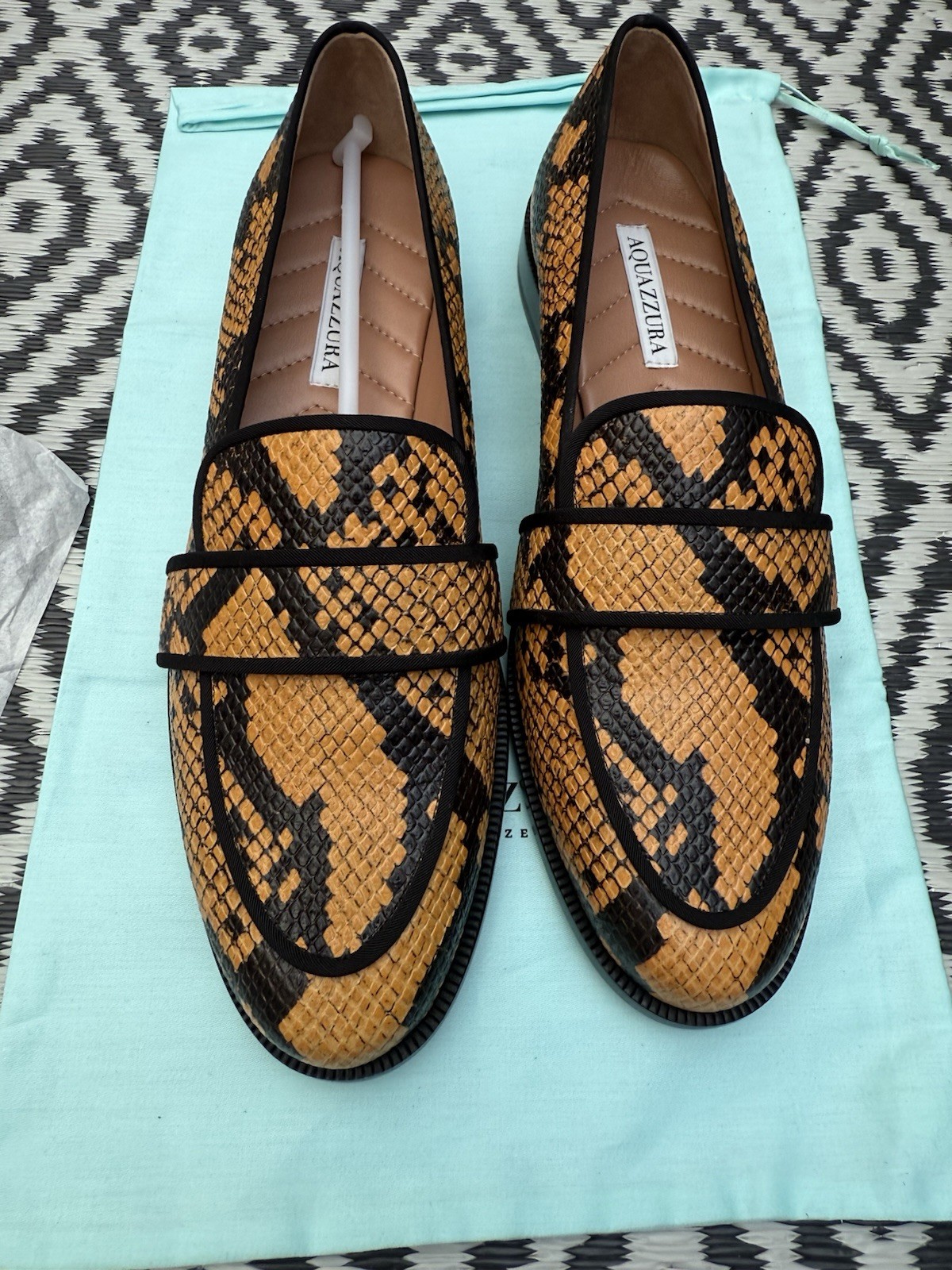 Aquazzura Martin Printed Snake Calf/Gros Grain leather loafers Size 6.5 RRP £560 image 7