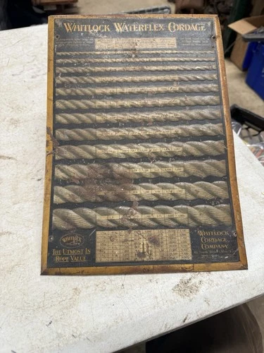Vintage TOC Whitlock Waterford Cordage Rope Advertising Sign Tin Over Cardboard